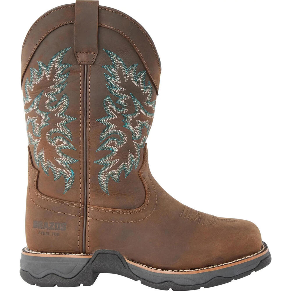Brazos Boots Womens Bandero 2.0 Leather Embroidered Steel Toe Western Work - 9.5